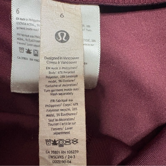Lululemon Athletica Women’s 6 Wide Leg Maroon Leggings - Picture 5 of 11